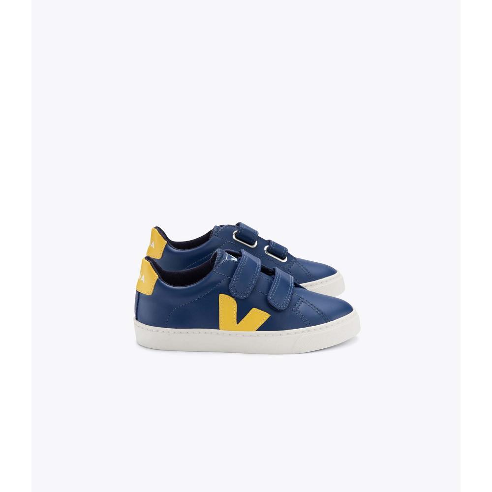 Kids\' Veja ESPLAR LEATHER Sneakers Navy/Yellow | SG 813YXF